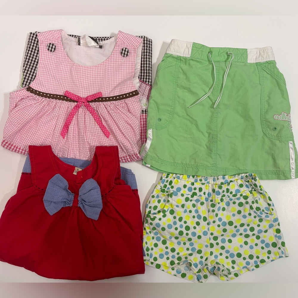 Girls Summer Bundle - Size 5T - 2 Dresses, Skort Adidas& Shorts